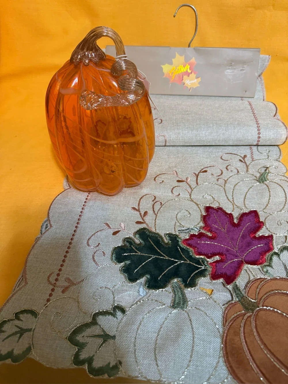 Fall set Autumn Glass Pumpkin Décor - table top runner